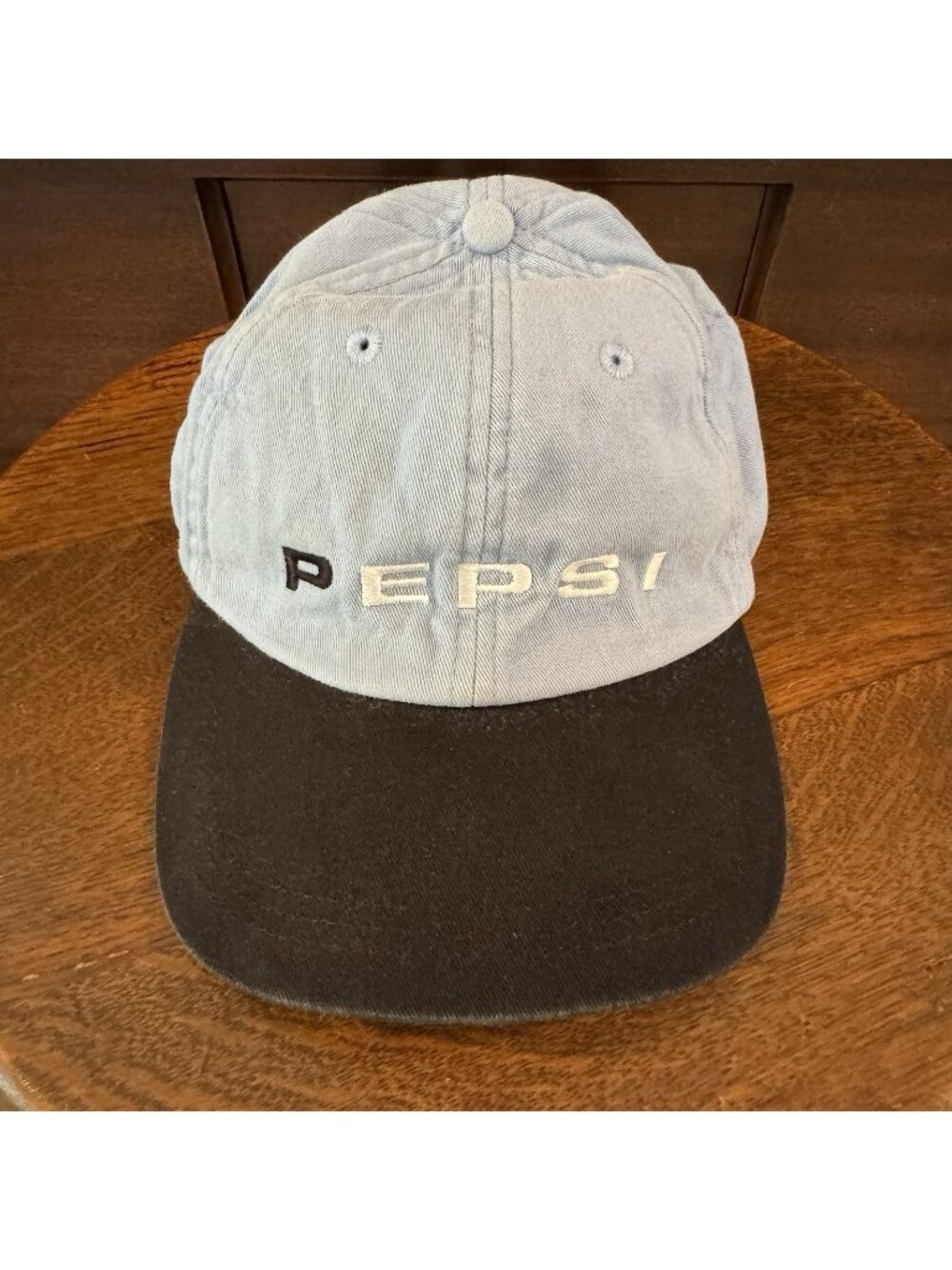 Vintage Pepsi Colorblock Strapback Hat Blue Black Embroidered Cap OSFA